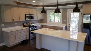 White nano glass countertops.