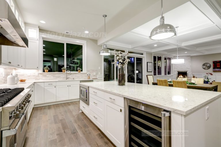 White cabinetry with quartz countertops