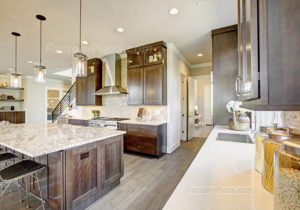 brown shaker kitchen cabinets granite top