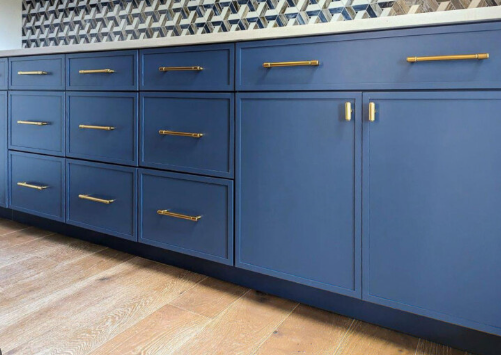 slim shaker base blue cabinets